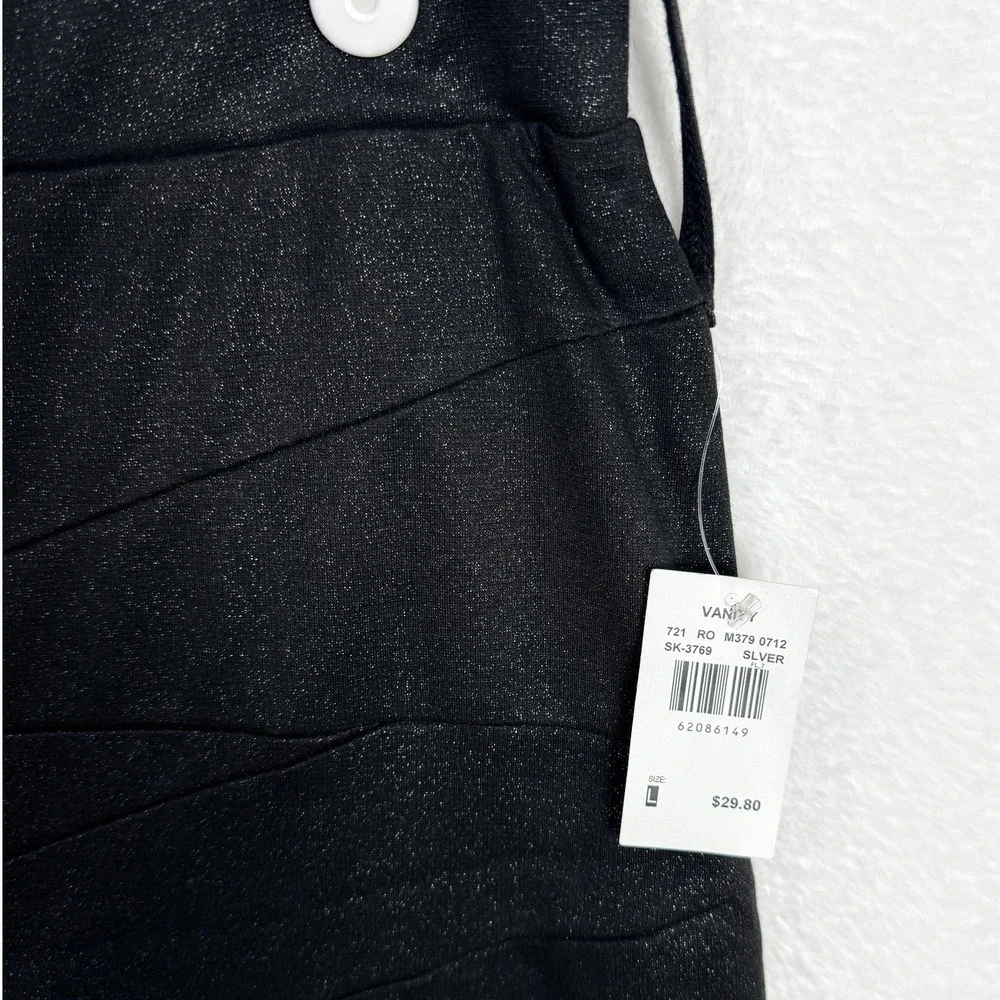 Vanity Womens Black Metallic Shimmer Mini‎ Skirt Tiered Bodycon Party Large NWT